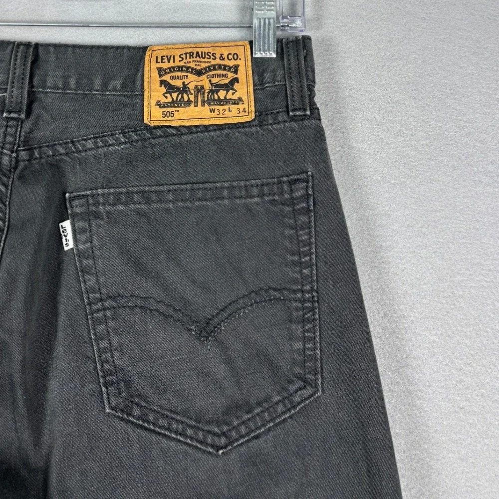 Levis 505 Regular Fit Straight Leg Jeans 32x32 Faded Black Denim
